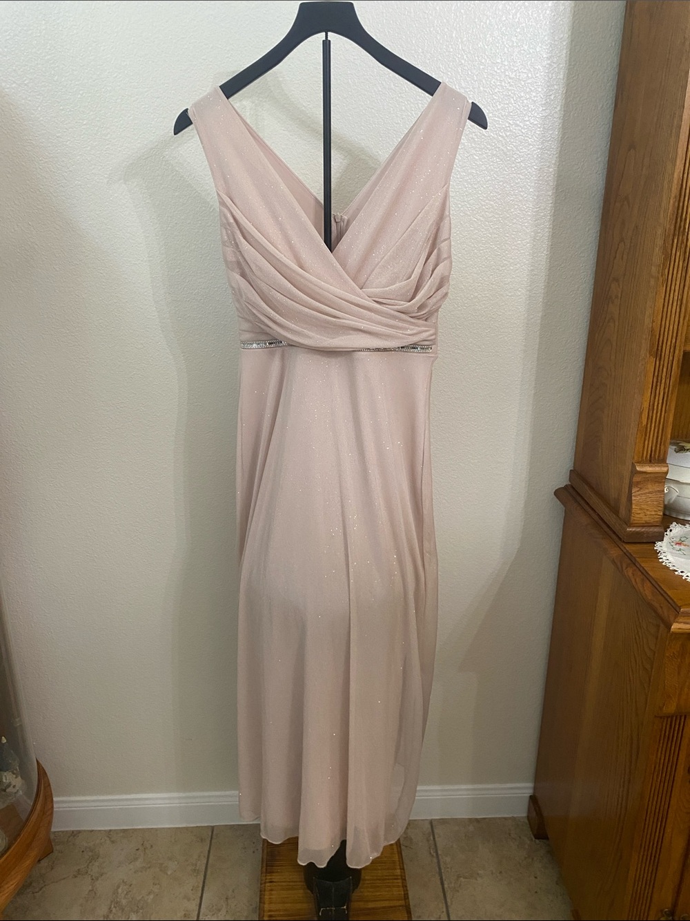 Alexa B Sparkling Blush V-Neck Draped Bodice Dress with Rhinestone Empire Sz 4P